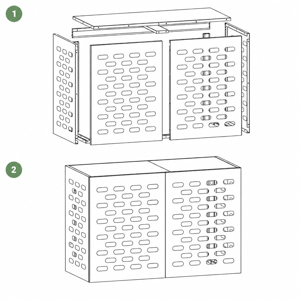 Instructions de montage du cache clim extérieur, étape 1 et 2
