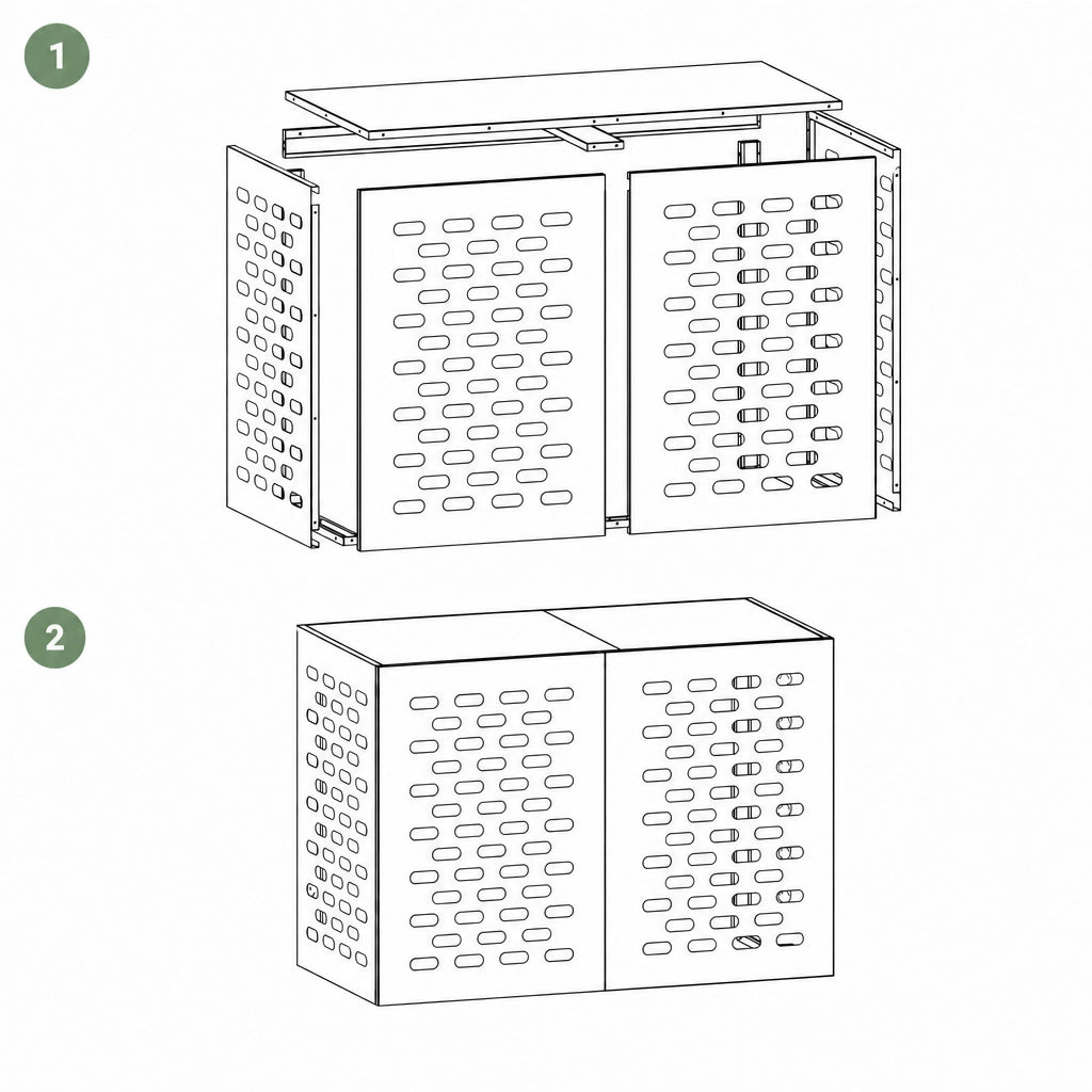 Instructions de montage du cache clim extérieur, étape 1 et 2
