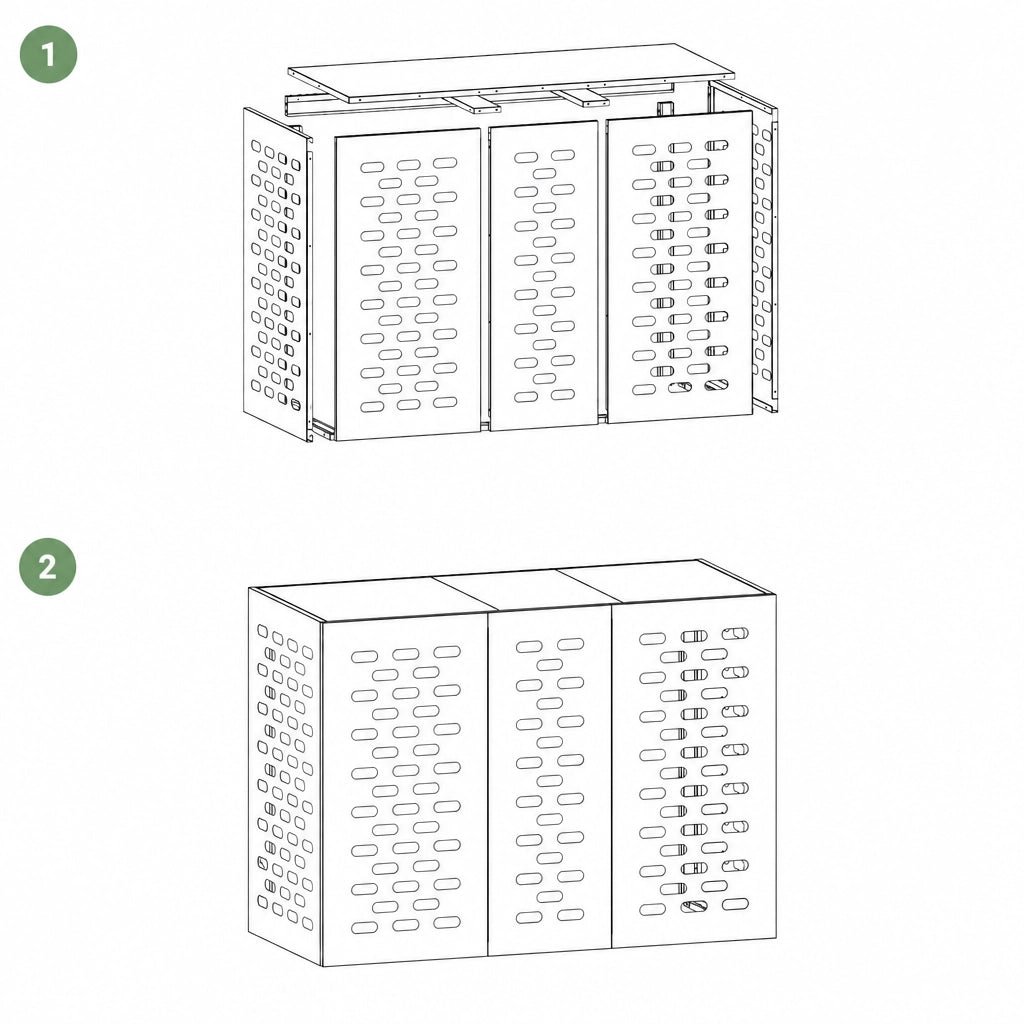 Instructions de montage du cache clim extérieur, étape 1 et 2
