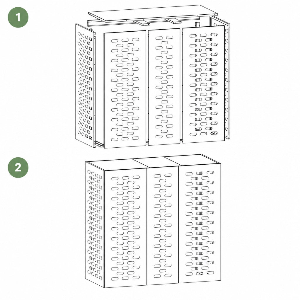 Instructions de montage du cache clim extérieur, étape 1 et 2
