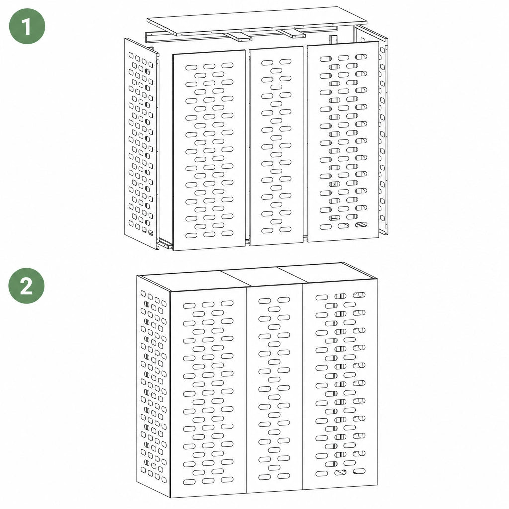 Instructions de montage du cache clim extérieur, étape 1 et 2
