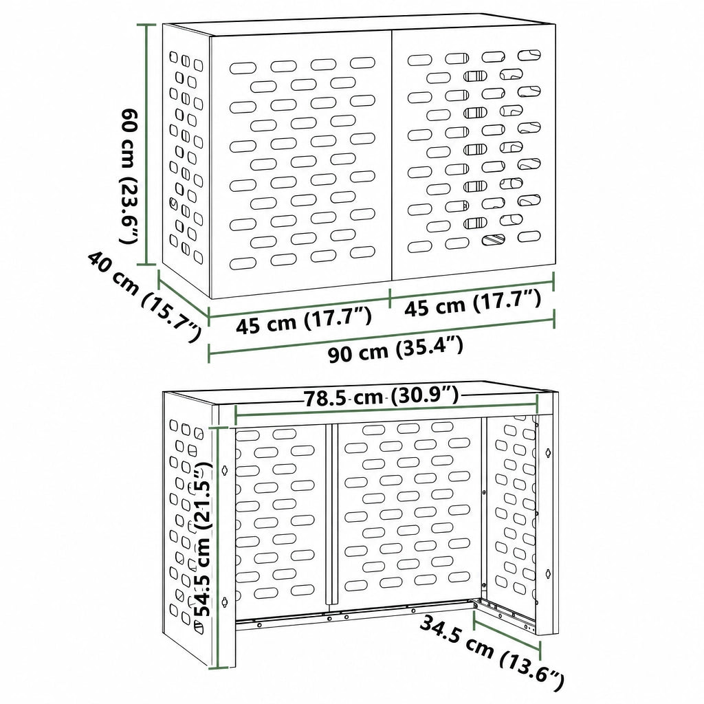 Schéma dimensions cache clim extérieur modèle S, 90x40x60cm
