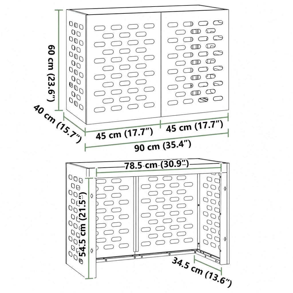 Schéma dimensions cache clim extérieur modèle S, 90x40x60cm
