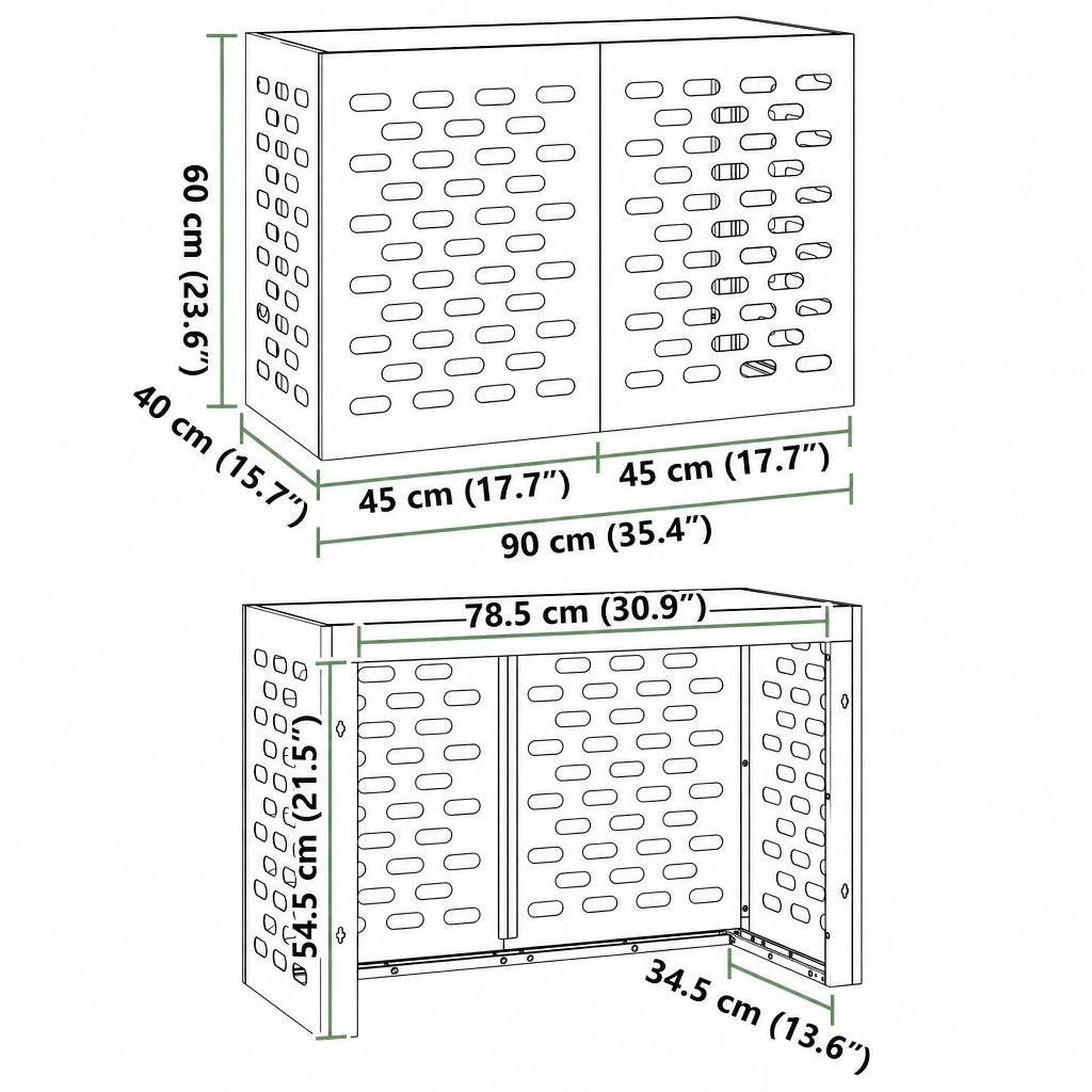 Schéma dimensions cache clim extérieur modèle S, 90x40x60cm

