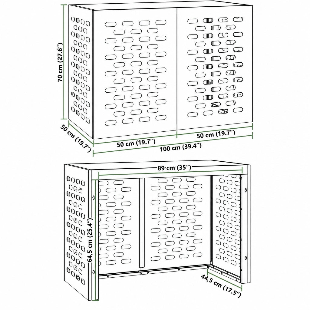 Schéma dimensions cache clim extérieur modèle M, 100x50x70cm
