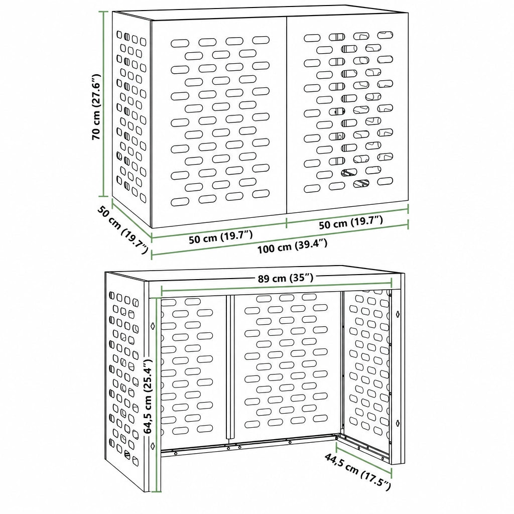 Schéma dimensions cache clim extérieur modèle M, 100x50x70cm
