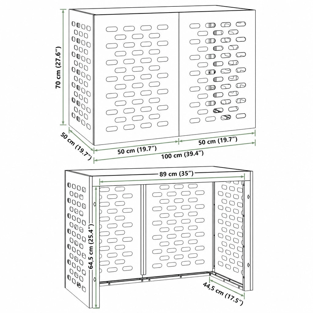 Schéma dimensions cache clim extérieur modèle M, 100x50x70cm
