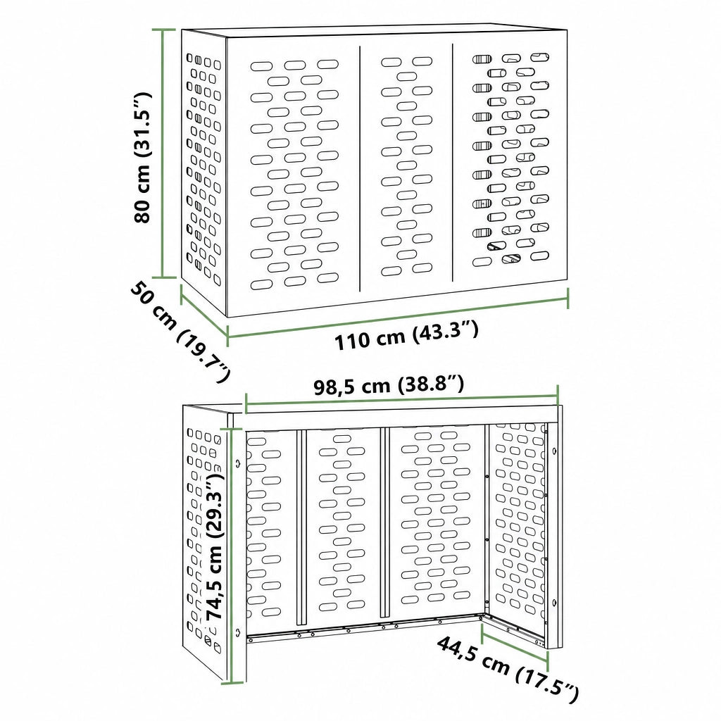 Schéma dimensions cache clim extérieur modèle L, 110x50x80cm
