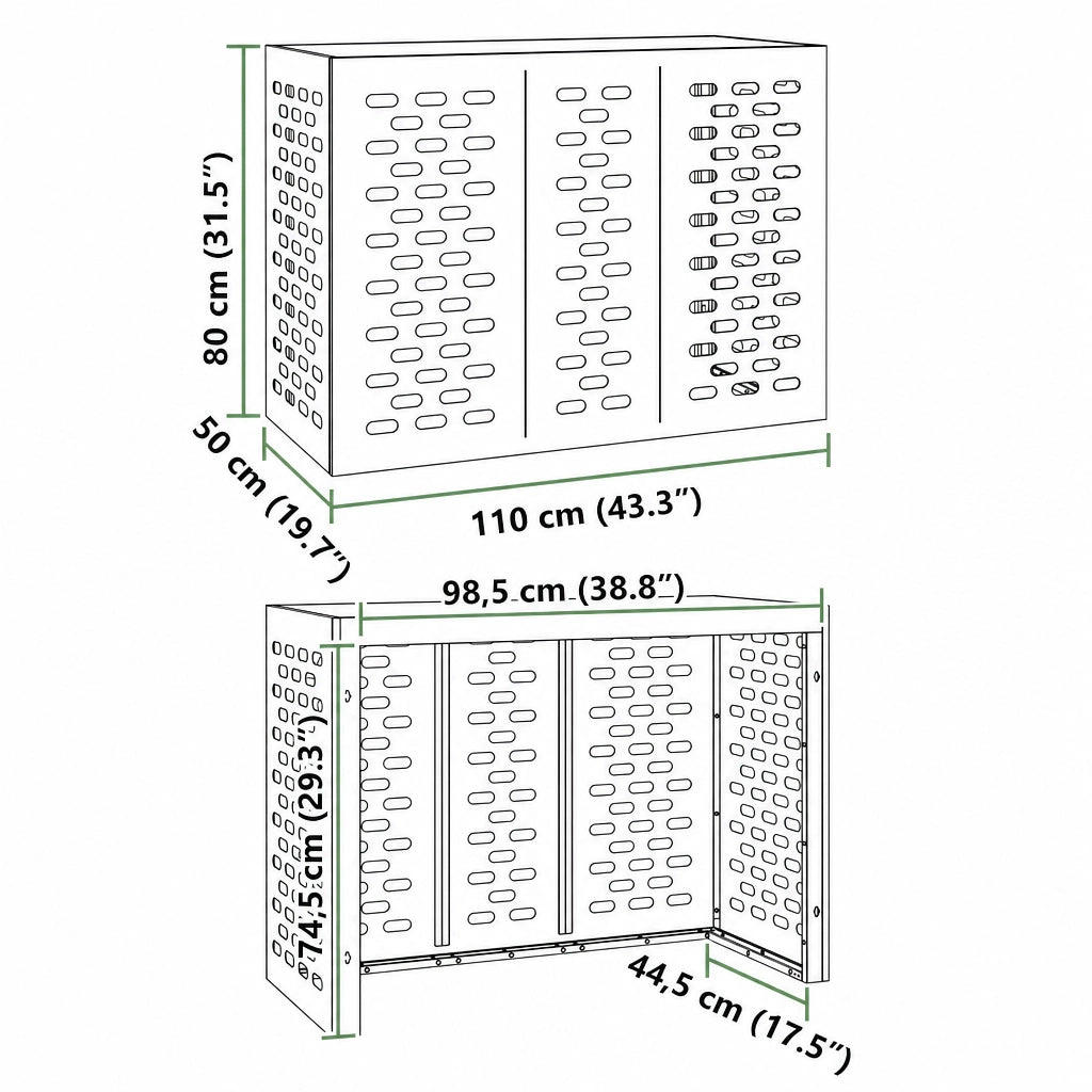 Schéma dimensions cache clim extérieur modèle L, 110x50x80cm
