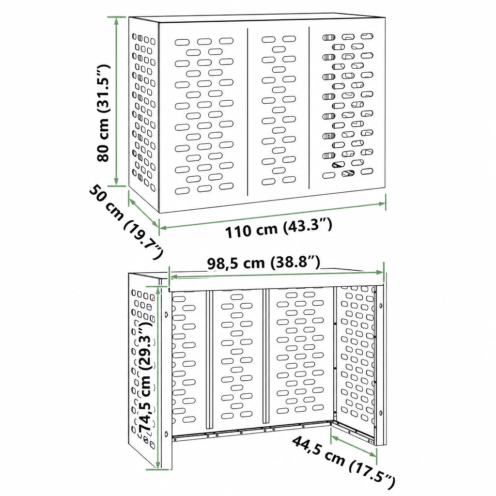 Schéma dimensions cache clim extérieur modèle L, 110x50x80cm
