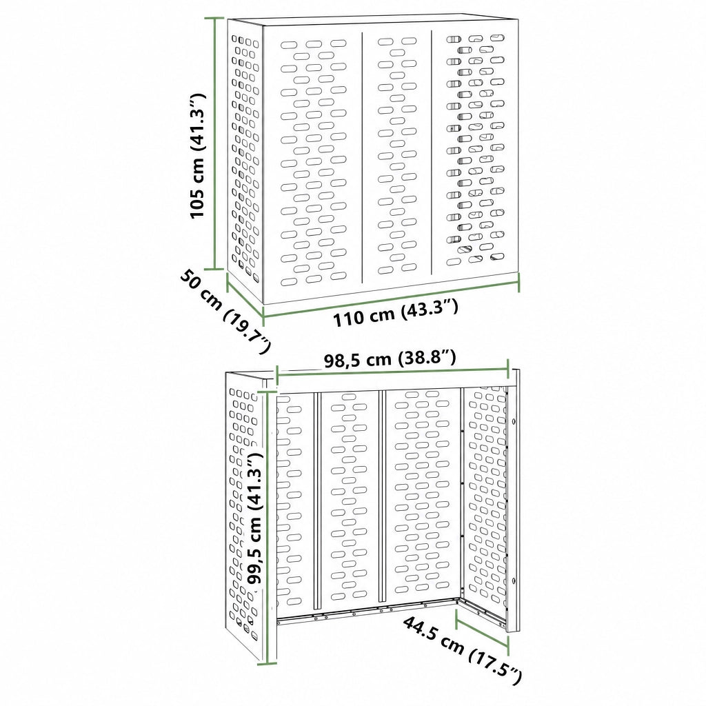 Schéma dimensions cache clim extérieur modèle XL, 110x50x105cm
