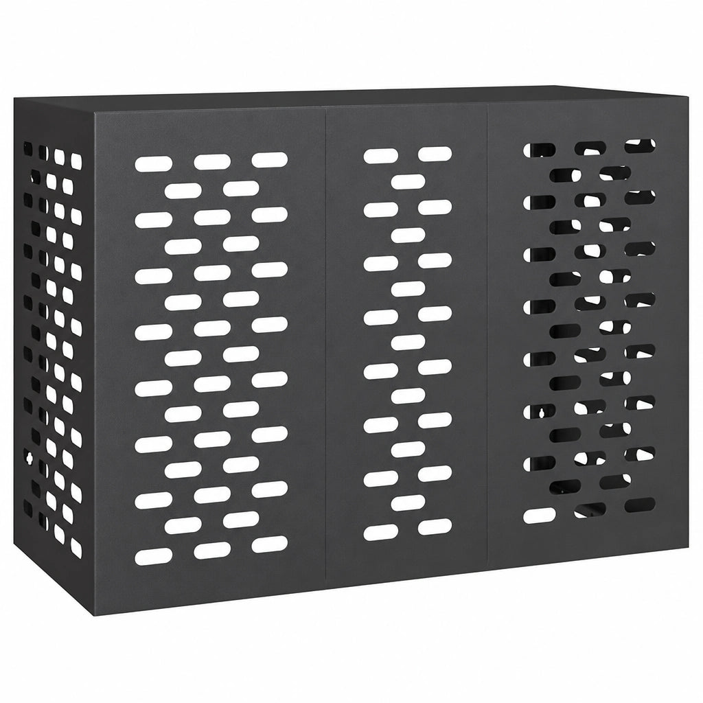 Cache clim extérieur en acier perforé noir, modèle L 110x50x80cm, trois panneaux
