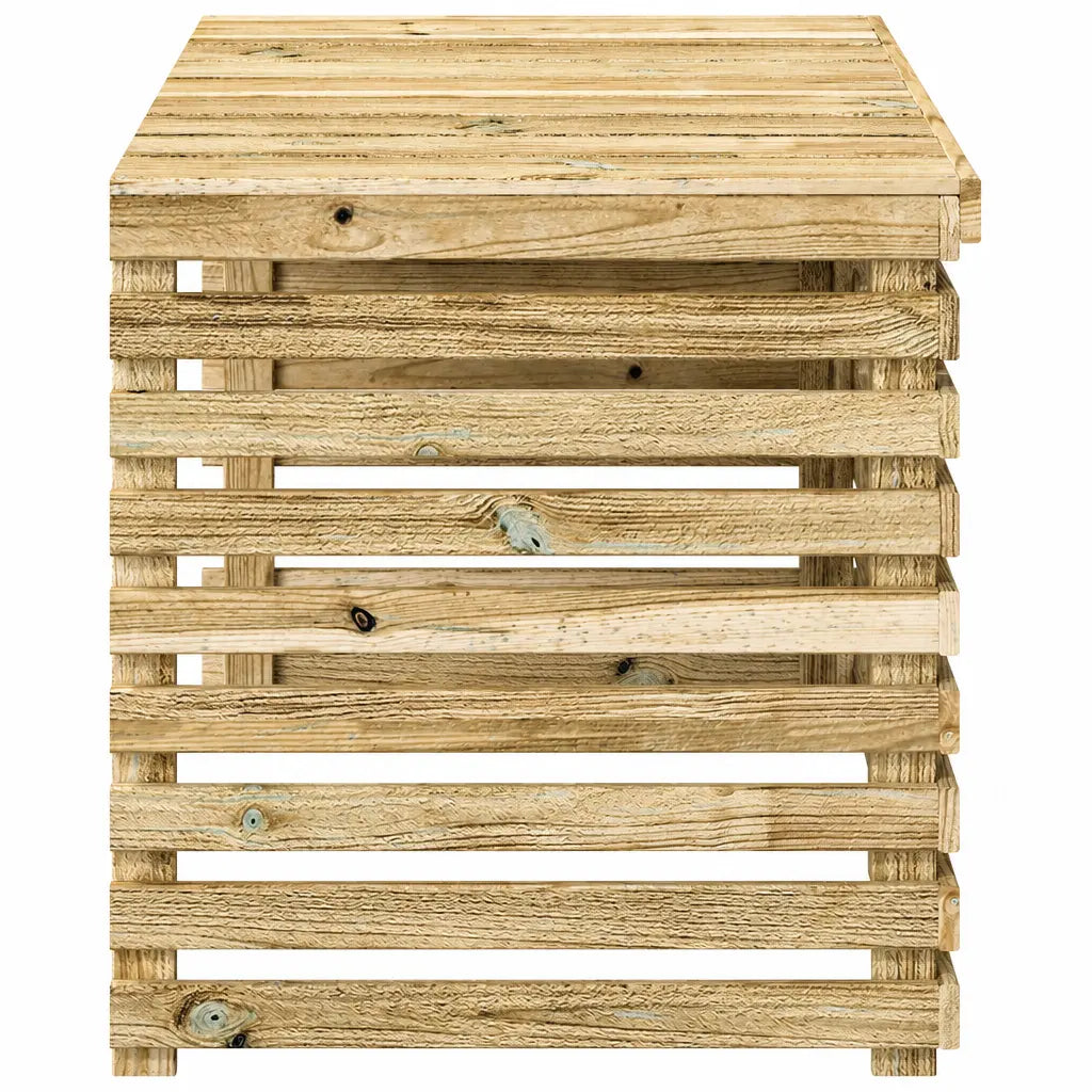 Détail du couvercle à lattes du cache climatiseur en bois de pin traité
