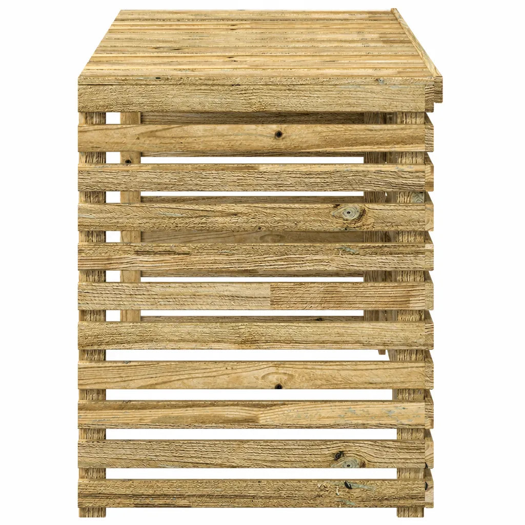 Détail du couvercle à lattes du cache climatiseur en bois de pin traité
