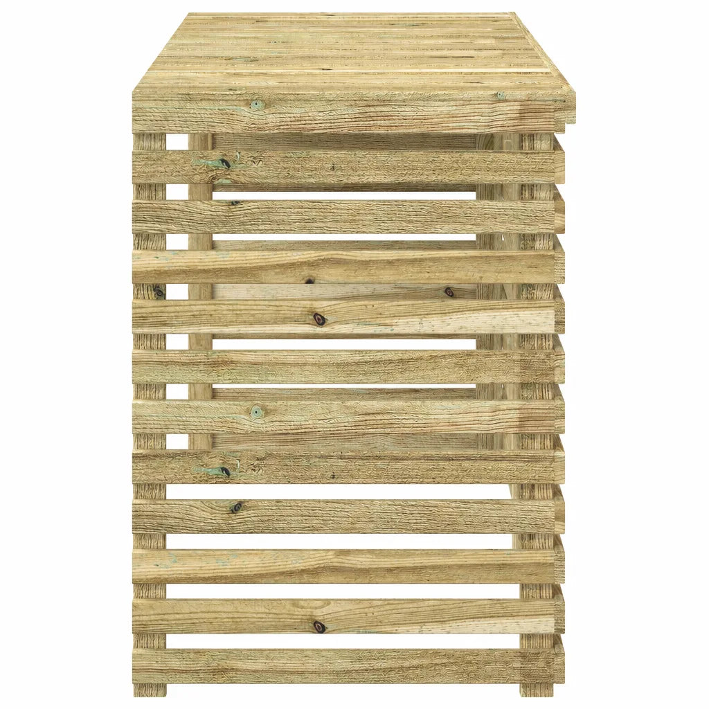 Détail du couvercle à lattes du cache climatiseur en bois de pin traité
