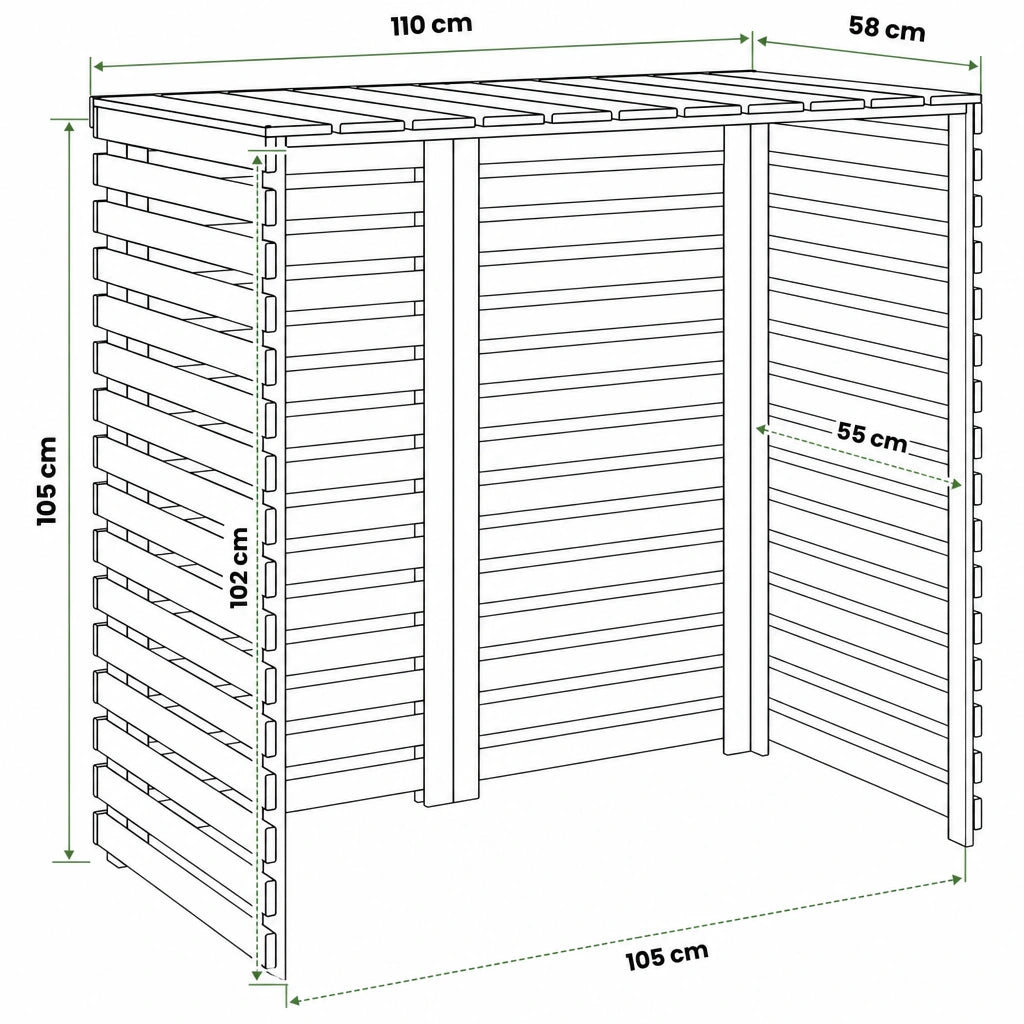 Schéma dimensions cache climatiseur bois modèle XL, 110x58x105cm
