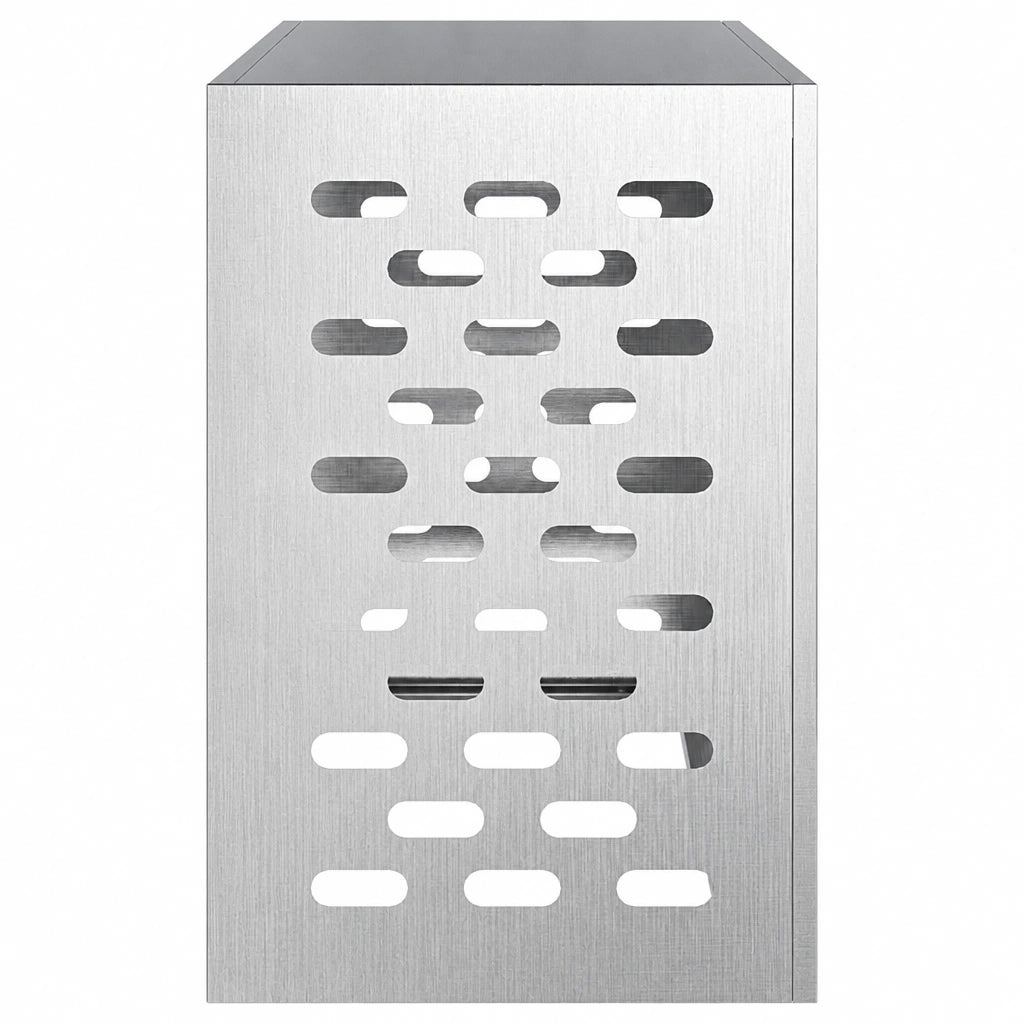 Détail des perforations du cache climatiseur inox